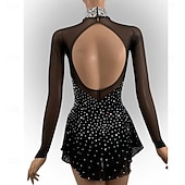 economico Abiti da Pattinaggio Artistico-abito da pattinaggio artistico, abito da pattinaggio sul ghiaccio da donna e da ragazza, nero, schiena scoperta, orlo asimmetrico, maglia ad alta elasticità, abbigliamento da pattinaggio per