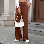 abordables Pantalon droit-Femmes Slacks Droit Streetwear Occasionnel Longueur complète Naturel Uni Avec Poches Conception à cordon élastique Doux Fête Tenue quotidienne Week-end Rouge bordeaux Jacinthe Noir Vert Véronèse