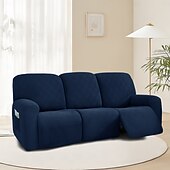 baratos Cobertura de Sofa-Sofá reclinável de 3 lugares com design de malha 5x5 - sofá de estar para três pessoas com encosto baixo e estilo moderno
