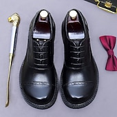 tanie Klasyczne Buty Eleganckie-Męskie skórzane półbuty wizytowe typu oxford z noskiem typu cap toe – pierwsza warstwa skóry bydlęcej, formalne, sznurowane, klasyczne buty biznesowe do biura, na wesela i do profesjonalnego stroju