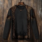 billige Vintage etniske hettegensere-Herre Genser Svart Navyblå Brun Crew-hals Keltisk knute Trykt mønster Avslappet Daglig Ferie Årgang Viking Høst Vinter Klær Gensere Gensere