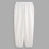 billiga Retro-Herr Linne Byxor Långbyxor Sommarbyxor Joggarbyxor Elastisk midja Rakt ben Högsta stiga Ensfärgat Slät Komfort Andningsfunktion Fullängd Bröllop Helgdag Semester Mode Svart Vit Oelastisk
