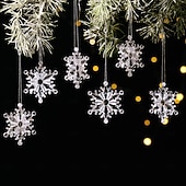 billige Ornamenter-6 stk. krystall snøfnuggpynt i julekrystall, hengende snøfnuggpynt i akryl, rosa istapp-snøfnuggpynt i 3 farger til juletrefest, hjemmedekorasjon