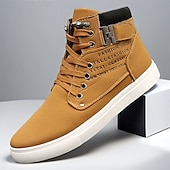 cheap Men&#039;s Sneakers-Men&#039;s Tan Faux Leather High-Top Sneakers with Lace-Up Design, Stylish Casual Shoes for Walking, Work and Weekend Outfits