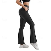 abordables Leggings y mallas de yoga-Mujer leggings acampanados Leggings de yoga de vellón Con bolsillos Alta cintura Gimnasio De Deporte Pilates Prendas de abajo Color sólido Negro Invierno Deportes Ropa de Deporte
