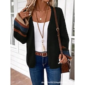 billige Cardigans og yttertøy-Dame Kofte Elegant Ferie Årgang Åpen Forside Stripe Drop Shoulder Langermet Vanlige topper Strikke Skole Hjem Fest Svart Kakifarget Høst Vinter
