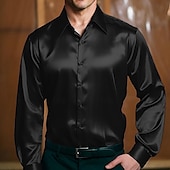 economico Camicie in raso da uomo-Per uomo Camicia Come la seta Camicia in raso Camicia elegante Camicia casual Camicia con Bottoni Semplice Formale Affari Nero Bianco Giallo Rosso Manica Lunga Bavero Primavera &amp; Autunno Tutte le