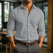 preiswerte Business Casual-Herren Hemd Leinenhemd Sommerhemd Kleidhemd Strandbekleidung Knopfhemd Einfach Urlaub Geschäft Schwarz Weiß Rosa Marineblau Langarm Umlegekragen Sommer Frühling Bekleidung