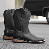 levne Cowboy &amp; Western Boots-Pánské kovbojské boty - jezdecké boty ve westernovém stylu do poloviny lýtek, odolná klasická westernová obuv pro ležérní ranč, rodeo a každodenní kovbojský outfit