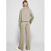 رخيصةأون بدلات رياضية-نسائي بدلة رياضية بنطلونات بنطلون واسع الساق دانتيل جيب لون سادة أطقم ملابس رياضية الخريف أسود أبيض الصالة الرياضية رياضات ركض ضد الهواء كم طويل رياضة ألبسة رياضية قابل للبسط عادي