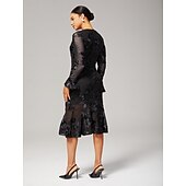 preiswerte abendkleider-besticktes Cocktail-Party-Midikleid mit langen Ärmeln