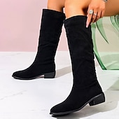 tanie Buty modowe-Damskie buty do kolan z nadrukiem w panterkę – szpiczaste noski, niski obcas, modne buty na jesień i zimę, idealne na co dzień, na ulicę i na imprezę