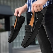 billiga Slip-ons och loafers till herrar-Röda herrloafers i konstläder med slip-on-funktion, lätta, avslappnade mockasiner för arbete, resor och vardagsbruk