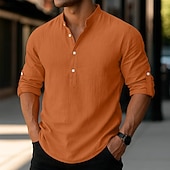 economico Strada-Per uomo Camicia di lino Camicia con colletto alla coreana Camicia popover Camicia casual Camicia da Spiaggia Semplice Vacanza Camicia hawaiana Nero Bianco Rosa Arancione Manica Lunga Henley