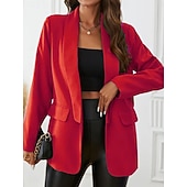 billiga Blazers och kostymer-Dam Kavaj Bekväm Andningsfunktion Ficka Kontorsdam Stil Modern Slät Utomhus Ledigt Dagligen Enkelknäppt Normal Kavajslag Normal Långärmad Ytterkläder Svart Gul Rubinrött Vår Höst