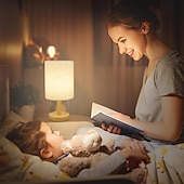 olcso Lámpák és lámpaernyők-asztali lámpa kis éjjeli lámpa éjjeliszekrény lámpa natúr kerek fa talppal &amp;vászon anyagból készült ernyő, USB-s éjszakai fény hálószobába, nappaliba, gyerekszobába