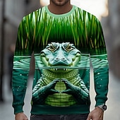 abordables Imprimé animalier-Homme Crocodile 3D Drôle Sweatshirt Occasionnel manche longue Col ras du cou Vacances Soirée Cadeau Vert Claire Vert Col rond 3D Toutes saisons Designer