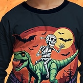 billiga Pojkes Halloween kostymer-Halloween Pojkar 3D Tecknat Dödskalle Dinosaurie T-shirt Långärmad Vår Höst Mode Grundläggande Barn 4-12 år Rund hals Utomhus Ledigt Dagligen Normal