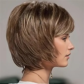baratos peruca mais velha-Peruca bob curta de 10 polegadas, estilo natural, marrom, lisa, para festa diária, para mulheres