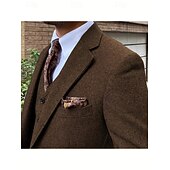 economico Giacche e Completi uomo-Uomo Casuale Completi in Tweed Bavero classico Caffè Tinta unita Vestibilità su misura 3 pezzi
