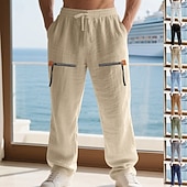 economico Vacanza-Per uomo Pantaloni di Lino Pantaloni Pantaloni Estivi Pantaloni da Spiaggia Coulisse Tasca Elastico in vita Semplice Comodità Traspirante Vacanza Quotidiano Ferie Hawaiano Boho Cachi chiaro Nero