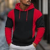 baratos hoodies básicos dos homens-Homens Moletom Moletom com capuz Preto Vermelho Cinzento Com Capuz Tecido Patchwork Bloco de cor Desportos e Ar livre Casual Diário Roupa de rua Legal Roupa de Esporte Primavera &amp; Outono Roupa