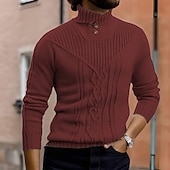 halpa miesten villapaita-Miesten Neulepusero Neulottu villapaita Joustin Neuloa Tavalliset topit Kudottu Tavallinen Poolokaulus Muoti Perus Loma Arki-asut Vaatetus Syksy Talvi Viini Musta S M L