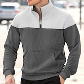 abordables Sudaderas Básicas_-Hombre Sudadera Sudadera con estampado de gofres Sudadera Con Capucha Pull-over Sudadera con un cuarto de cremallera Verde Ejército Azul Marino Caqui Gris Cuello Mao Plano Retazos Bloque de Color