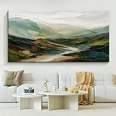 baratos Pinturas de Paisagens-Pintura a óleo original de montanha sobre tela 3D, arte verde, pintura minimalista de paisagem, textura abstrata, arte de parede verde, decoração de parede grande