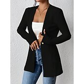 billige Blazere og dresser-Dame Blazer Bekvem Pustende Knapper OL-stil Fritid عادي Kontor Gate Avslappet Dagligdagstøy Enkeltkneppet Normal V-hals Normal Langermet Yttertøy Svart Hvit Rød Vår Høst