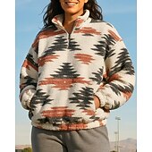 preiswerte Hoodie &amp; Sweatshirt-Damen Fleece-Sweatshirt Lässige Oberteile Boho Viertelreißverschluss Langarm Oberteil Athleisure Herbst Patchwork Mode Warm Outdoor Reise Sportbekleidung Sportkleidung Gelb Rot