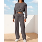 abordables Chándales-Mujer Conjuntos de chándal con jersey Conjuntos deportivos casuales Conjuntos de salón de 2 piezas Perneras anchas Color sólido Trajes de Yoga Primavera Negro Verde Ejército Al Aire Libre Viaje Correr