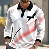 billiga Geometrisk pikétröja för män-Herr Geometrisk Linje Polo Långärmad Polotröjor Kavajslag Business Casual Fritids- Dagliga kläder Ficka 3D-utskrift Knappar Vår Höst Svart Rubinrött Blå
