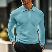 preiswerte Herren Klassisches Polo-Herren Waffel-Poloshirts Golfshirt Straße Lässig Revers Langarm Basic Modern Einfach Texture Knöpfe Frühling Herbst Ganzjahres Normale Passform Weiß Schwarz Gelb Hellblau Burgunderrot Grau