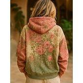  Kvinners 3D-print Vintage Boho hettegenser Patchwork hettegenser Sweatshirt Floral Pullover Sweatshirt Casual Hettegense Gateliv Hverdagslig Patchwork Print Frontlomme Rosa Lilla Grønn Vår Høst Vinter