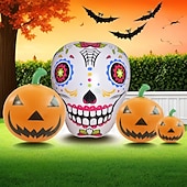 tanie Halloween na świeżym powietrzu-1 szt. 1,4 m * 2,6 m nadmuchiwana czaszka z dynią, wodoodporna, świecąca, z tworzywa sztucznego, z diodami LED RGB, model powietrzny do wnętrz i na zewnątrz, na dziedziniec, trawnik, impreza