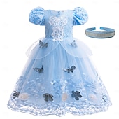 levne Dívčí halloweenské kostýmy-Děti Dívčí Šaty Pevná barva Krátký rukáv Párty Ležérní Módní Roztomilý Polyester Léto 4-12 let Nebeská modř Světle modrá