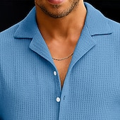 economico camicia da uomo con bottoni-Per uomo Camicia Estiva Camicia button-down Camicia casual Camicia con Colletto Camicia a maglia a nido d&#039;ape Bianco Giallo Rosso Blu Manica Corta Semplice Testurizzato Dentellato Collo ripiegato