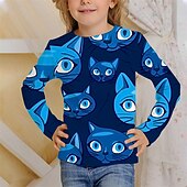 billiga Flickans 3D-djur-Flickor 3D Djur Katt T-shirt Långärmad Vår Höst Mode Grundläggande Barn 4-12 år Rund hals Utomhus Ledigt Dagligen Normal