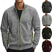 abordables Sudadera con capucha de vellón-Hombre Sudadera Sudadera de polar Sudadera con cremallera completa Verde Ejército Burdeos Gris Claro Gris Oscuro Cuello Mao Plano Cremallera Deporte Casual Diario Ropa de calle Fresco Ropa deportiva