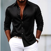 economico Camicie in raso da uomo-Per uomo Camicia Camicia in raso Camicia elegante Camicia casual Camicia con Bottoni Camicia da Ballo Semplice Formale Matrimonio Blu chiaro Nero Blu reale Oro Manica Lunga Bavero Tutte le stagioni