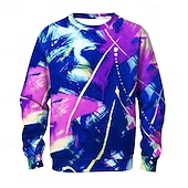 billige Geometrisk mønster-Herre Abstrakt Genser Fritid Langermet Crew-hals Feriereise Gateklær Rød Lilla Crewneck 3D Alle årstider Designer