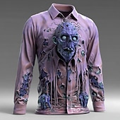 levne Halloween trička-Halloween Pánské 3D tisk Zombie Horor Košile Košile na knoflíky Dlouhý rukáv Temný punk gotický Venkovní Dovolená Léto Jaro Přehnutý 3D tisk košile s límečkem Vodní modrá Fialová Trávová zelená