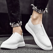 abordables Chaussures Décontractées Slip-On-Chaussures blanches à enfiler en cuir pour hommes - minimalistes et confortables, adaptées aux professionnels occupés au bureau et dans des environnements décontractés