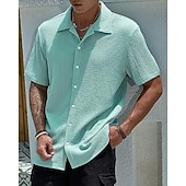 economico camicia da uomo con bottoni-Per uomo Camicia Camicia Estiva Camicia casual Camicia da Spiaggia Camicia con Bottoni Marrone Scuro Nero Bianco Verde chiaro Rosa Manica Corta Semplice Bavero Vacanza Camicia hawaiana Abbigliamento