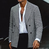 Men's Blazer Business Cocktail Party Wedding Party Fashion Casual Fall Polyester Houndstooth Pocket Buttons Comfortable Single Breasted Blazer Black4