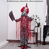 お買い得  ハロウィン-ハロウィーンのピエロの置物、肉切り包丁を持っている、お化け屋敷の秘密の部屋、電気センサーで光る装飾小道具