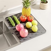 cheap Kitchen Utensils &amp; Gadgets-2pcs Kitchen Non-Slip Silicone Drainage Mats – Built-in Drain Design, Heat Resistant and Easy to Clean, Suitable for Countertops, Sinks, and Refrigerators