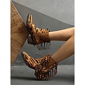 abordables Bottines-Bottines à franges à imprimé tigre pour femmes – Bottines western à talons épais et imprimé animal audacieux pour la mode automne-hiver et les festivals de musique