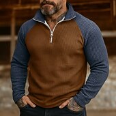 abordables Sudaderas Básicas_-Hombre Sudadera Sudadera con estampado de gofres Sudadera Con Capucha Pull-over Sudadera con un cuarto de cremallera Marrón Cuello Mao Plano Retazos Deporte Casual Diario Ropa de calle Fresco Ropa